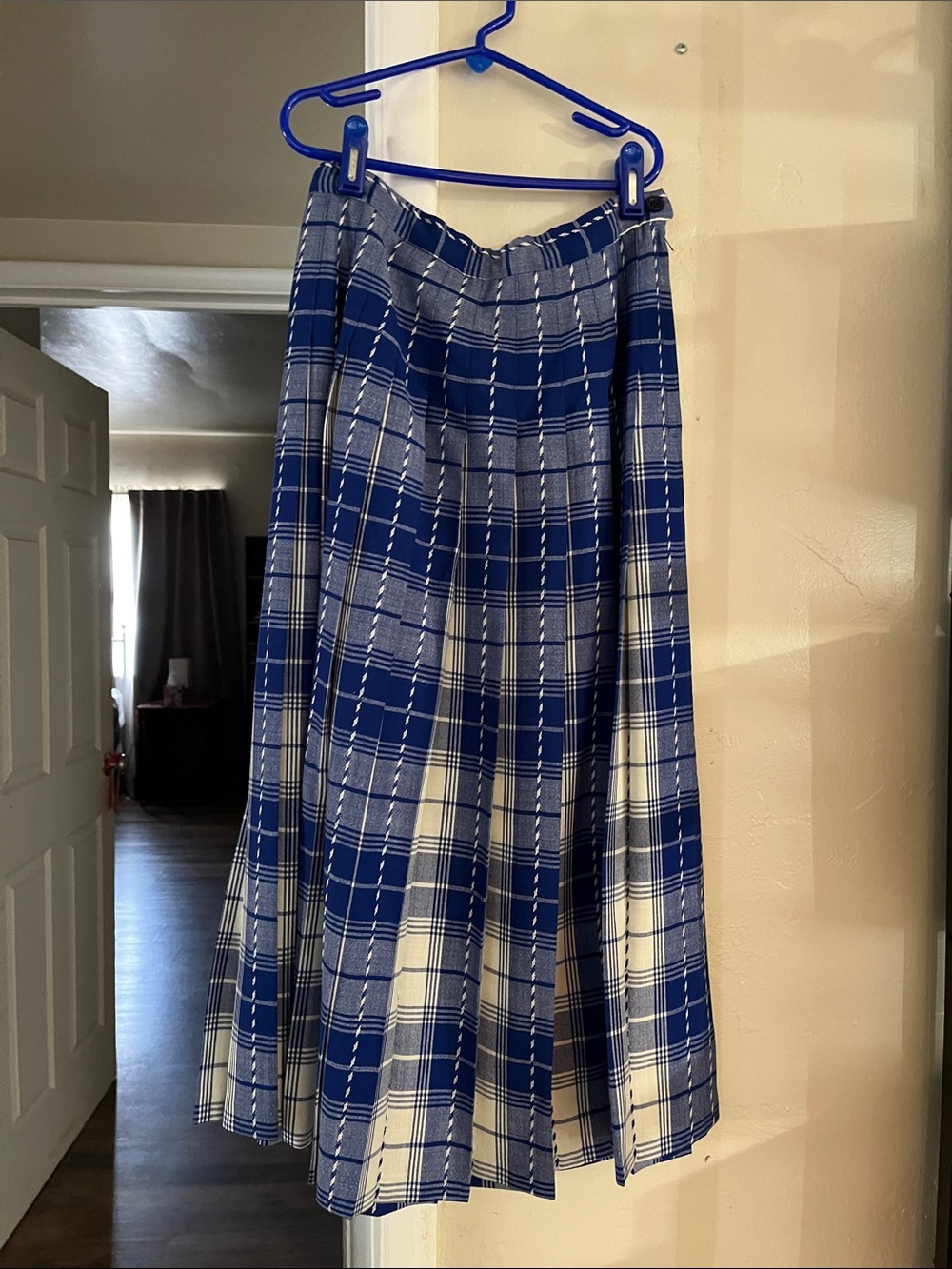 Pendleton Blue and White Plaid Midi Skirt